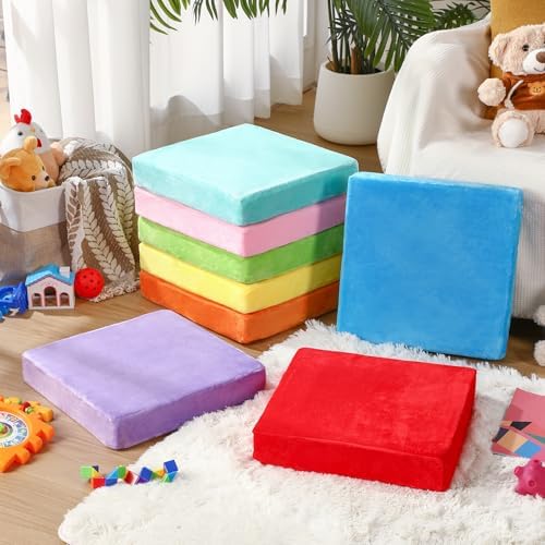 GlikCeil 8 Pcs Square Floor Pillow Cushions for Kid Classroom 15'', Rainbow