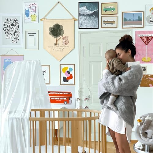 Woodland Animal Fox,I Can Do All This-Philippians 9:13-Flag Wall Decor Gift for Baby Girls Boys Kids-Canvas Hanging Pennant Banner Pennant Wall Sign Gift for Nursery Baby Room Playroom Bedroom