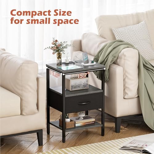 SUPERJARE Nightstand Set of 2 with Charging Station, USB-C Port, End Tables