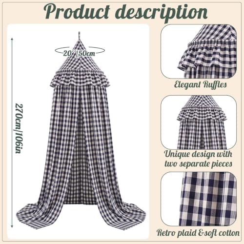 SmoothNovelty Gingham Plaid Bed Canopy, Black White, Round