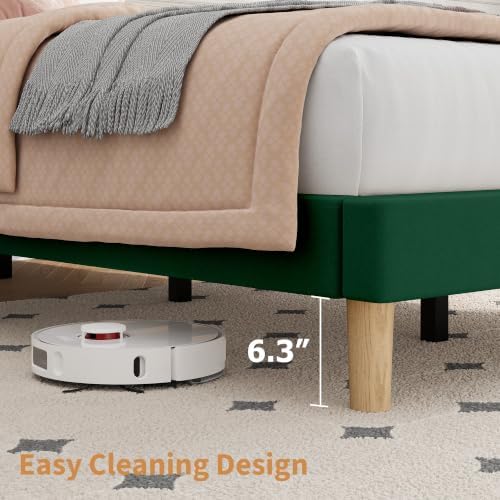 GAOMON Twin Bed Frame with Adjustable Headboard, Velvet Upholstered Platform Twin Size Bed Frame, Vertical Channel Tufted, Strong Wooden Slats, No Box Spring Needed, Easy Assembly, Green
