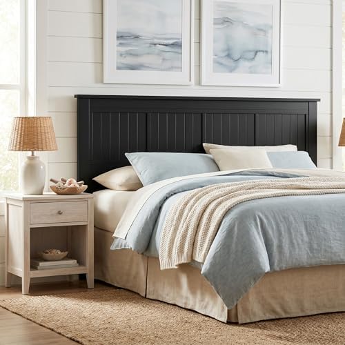 ComfIQ Serene Wood Panel Headboard with Window-Pane Design, King, Black