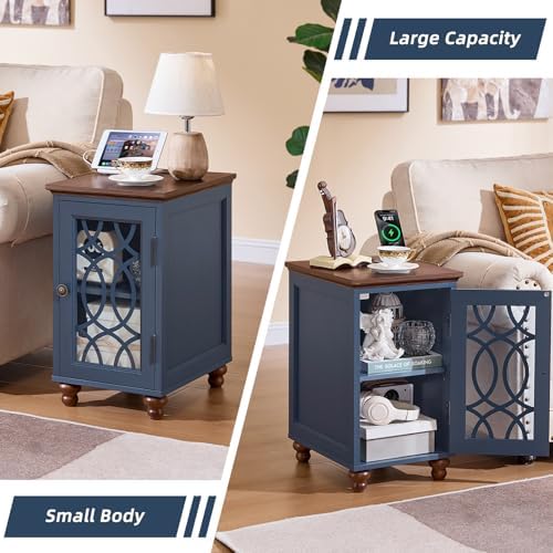 Joaxswe Narrow Side Table Set 2 with Charger, Glass Door Storage
