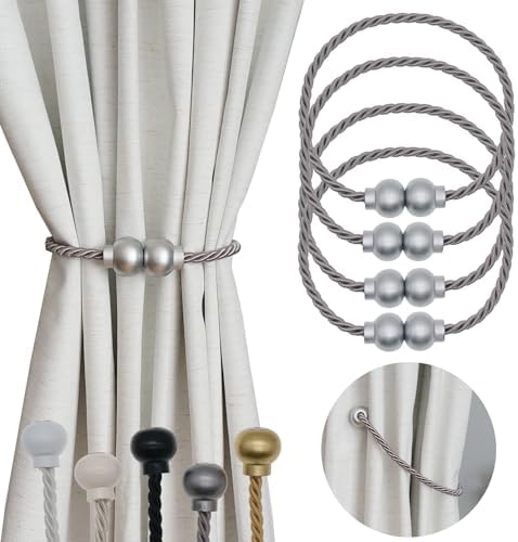 4Pcs Magnetic Curtain Tiebacks Modern Handmade Rope Curtain Tie Backs Grey