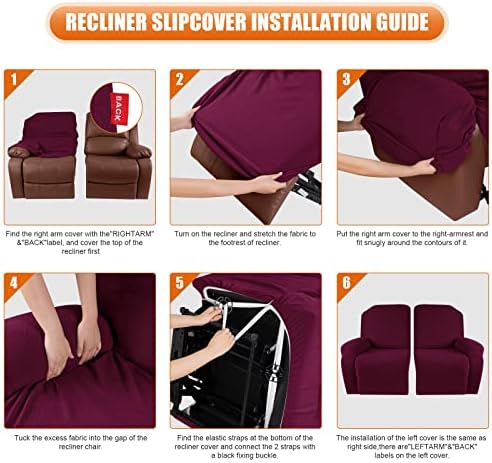 VANSOFY Recliner Cover, 2-Pieces Stretch Reclining Couch Cover with Pockets Loveseat Sofa Slipcovers Soft Washable Furniture Protector for Dogs Cats(Burgundy)