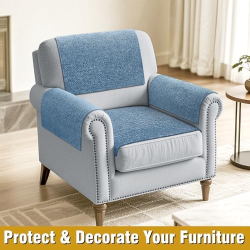 Couch Arm Covers, Sofa Arm Covers, Waterproof Armrest Cover for Sofa, Armchair, Loveseat, Non-Slip Recliner Arm Cover, Headrest Cover, Arm Chair Covers Set of 2 (Sapphire, 24"×20")