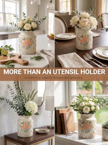 Ceramic Utensil Holder for Kitchen Counter, Farmhouse Kitchen Décor