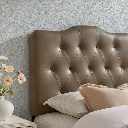 Modway Annabel Faux Leather Adjustable Twin Headboard in Mushroom - Padded Vegan Leather Headboard with 7 Height-Adjustable Positions