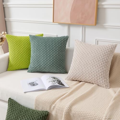 Kevin Textile Soft Corduroy 18x18 Inch Pillow Covers 2 Pack, Xmas Green