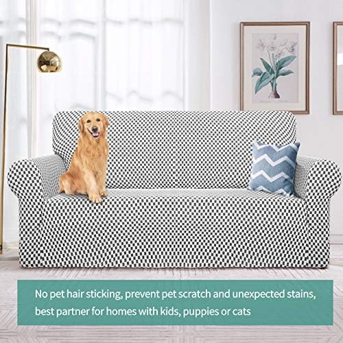 YEMYHOM Couch Cover Latest Jacquard Design High Stretch Extra Large Sofa Covers Pet Dog Cat Proof Oversized Slipcover Non Slip Magic Elastic Furniture Protector (X Large, Black and White Checkered)