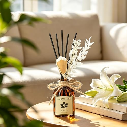 Reed Diffuser Set, Lavender Scent Diffuser with 10 Sticks & Decorative Flower, Long Lasting Diffusers for Home Fragrance, Vintage Decor for Bathroom Bedroom Office Shelf, 5 Fl.oz