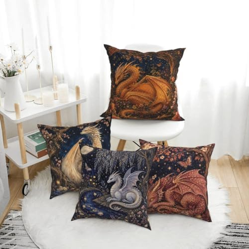 Dragon Decorative Throw Pillow Covers 18x18 Inch Set of 4