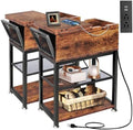 End Tables with Charging Station Set of 2, Flip Top 8.4" Super Deep Drawer
