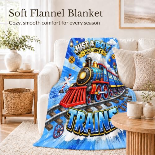 Kids Blanket Gifts for Boys Teens, Train Blanket for Birthdays