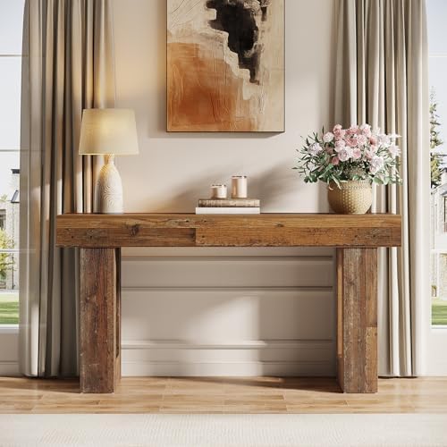 Tribesigns 63-Inch Long Console Table, Wooden Rectangular Sofa Table Behind The Couch, Farmhouse Entryway Table for Entrance, Hallway, Living Room (Mix Brown)