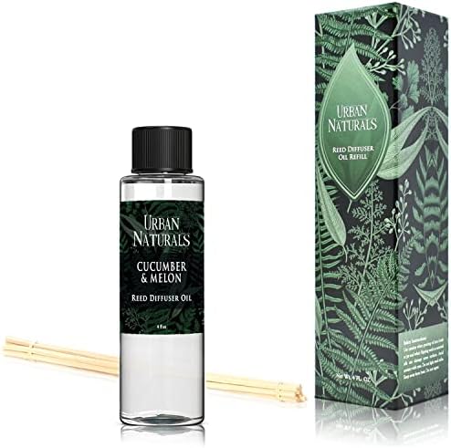 Urban Naturals Reed Diffuser Oil Refill Cucumber Melon, Crisp Cucumber, Juicy Melon, Refreshing Summer Scent, 4 oz + Free Reed Sticks, Made in the USA