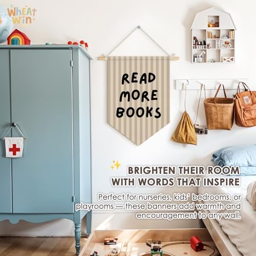Classroom Reading Nook Decor, Read More Books Pennant Flag for Reading Corner Classroom Library 15x11 Inch - Beige