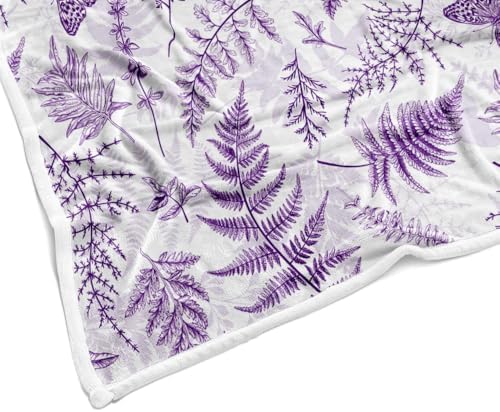Floral Throw Blanket, Purple Throws with Wildflowers Botanical Floral Printed for All Seasons, Vintage Violet Butterfly Fluffy Fuzzy Blanket for Bedding Sofa Travel Couch Chair Sofa Home Decor,50x60