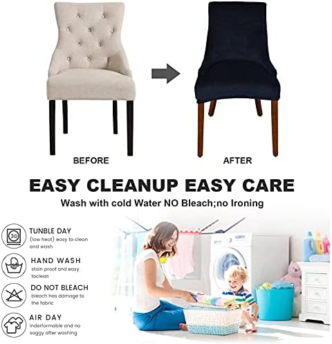 MIFXIN Velvet Wingback Chair Cover Slipcover Stretch Washable Sloping Armchair Dining Chair Protector Seat Cover for Dining Room Banquet Home Party Decor (Set of 4, Navy Blue)