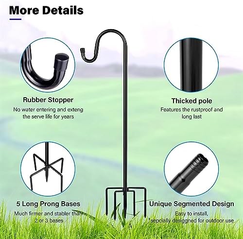 Shepherd Hooks for Outdoor, 2 Pack 78 Inch Bird Feeder Pole with 5 Prongs Base for Hanging Lantern, Hummingbird Feeder, Lightweight Plant, Shepherds Hook for Bird Feeders for Outside
