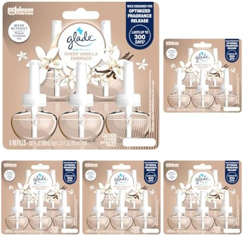 Glade PlugIns Air Freshener Refills, Sheer Vanilla Embrace, 3.35 Fl Oz (5 Count) (Pack of 5)