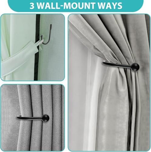 4 Pcs Curtain Tie Backs, Black, Metal Curtain Holdbacks (4pcs-Large)