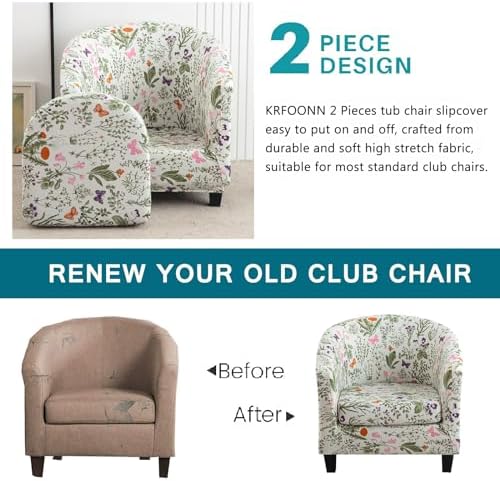 KRFOONN Club Chair Slipcover 2 Piece Stretch Round Barrel Chair Covers, B14