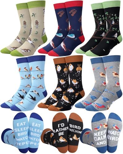 Bonuci 6 Pairs Bird Watcher Socks for Men Bird Nerd Dad Birthday Gifts
