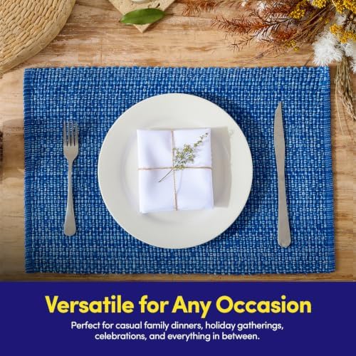 Sweet Home Collection 100% Cotton Placemats for Dining Room Rectangle Two Tone Woven Fabric 13" x 19" Soft Durable Table Mat Set, Set of 6, Dark Blue