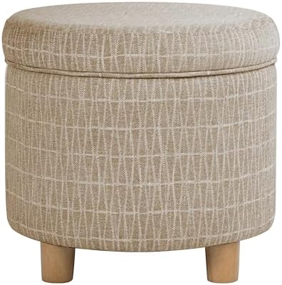 HomePop 19" Round Storage Ottoman - Tan Geometric Pattern