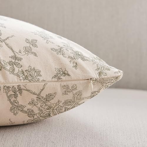 100% Cotton French Pastoral Throw Pillow Covers Set of 2, 24x24 Inch Double Sided/Green, Farmhouse Decorative Cushion Covers for Sofa Bed Living Room Home Decor