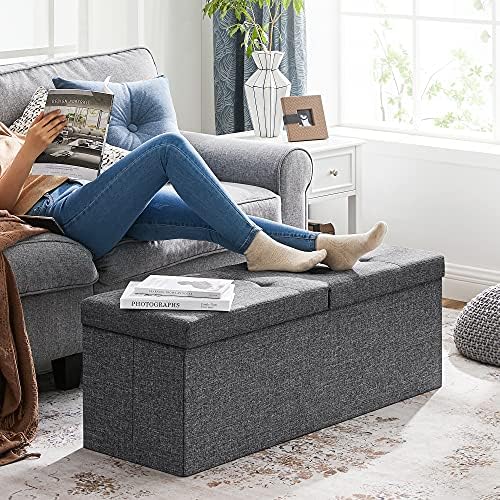 SONGMICS 43.3 Inches Storage Ottoman, Foldable Bench with Flipping Lid