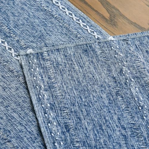 Artoid Mode Blue Rustic Cotton Linen Table Runner, Seasonal Embroidered Hollow Kitchen Dining Table Decoration for Home Party Decor 13x90 Inch