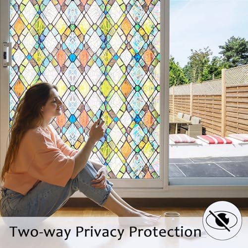 Stained Glass Window Film, 3D Colorful Static Cling, 23.6" x 118.1"
