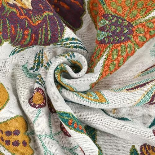 Bailix Boho Throw Blanket, 100% Cotton, Woven Floral Pattern, 60"x80"