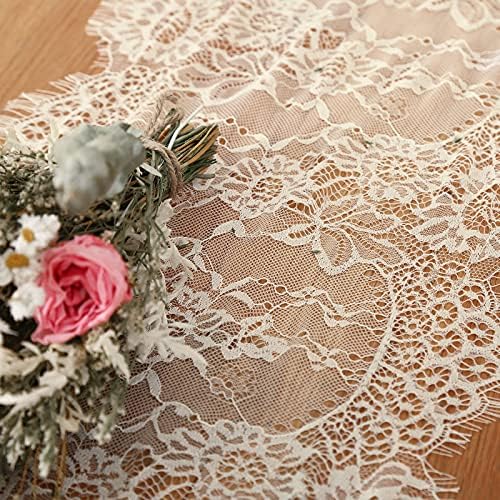 Lace Table Runner 6 Packs Ivory Table Fabric Embroidered Boho Table Runners