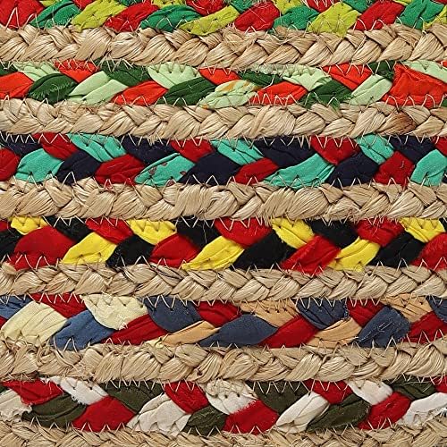 · REDEARTH · Jute Braided Pouf - Circular Boho Foot Stool - Multi, Set of 2