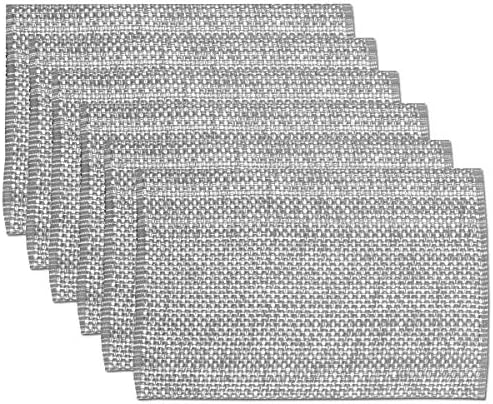 Sweet Home Collection 100% Cotton Placemats for Dining Room Rectangle Two Tone Woven Fabric 13" x 19" Soft Durable Table Mat Set, Set of 6, Gray