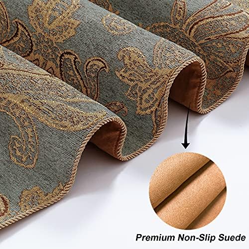 Loom and Mill Luxury Chenille Damask Table Runner 90 inches Long, Blue Gold