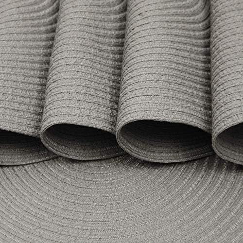 SHACOS Round Braided Placemats Set of 6 Thick Fabric Circle Grey Place Mats Woven Table Mats for Dining Tables 15 inch (Gray, 6)