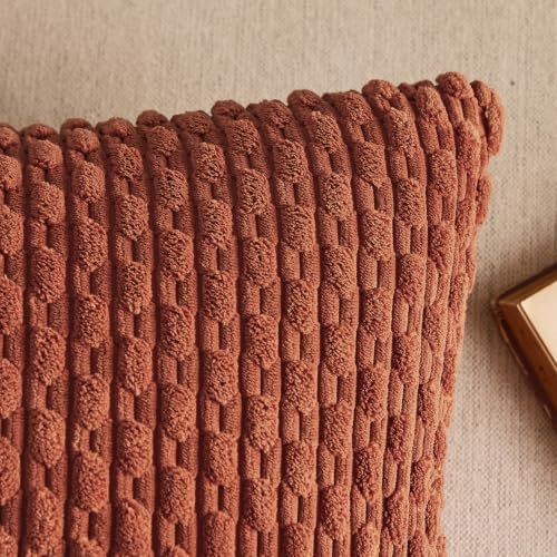 Kevin Textile Soft Corduroy 26x26 Inch Pillow Covers 2 Pack, Rust Brown