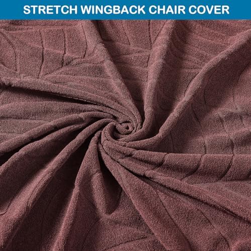 2 Piece Wingback Chair Cover Stretch Jacquard Wing Back Chair Slipcover with Armrest Washable Furniture Protector for Armchair Living Room Bedroom