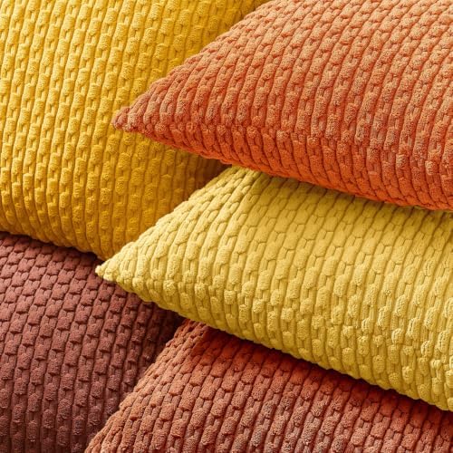 Kevin Textile Soft Corduroy 26x26 Inch Pillow Covers 2 Pack, Mustard Yellow