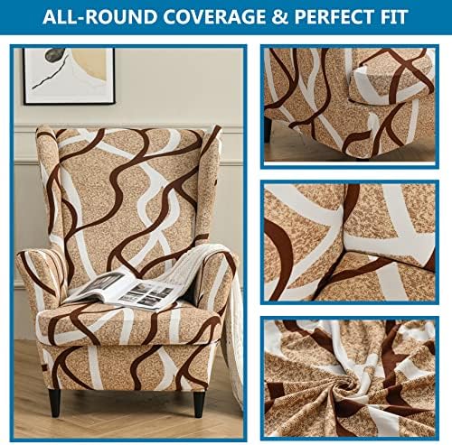 HZDHCLH Wingback Chair Slipcovers 2 Piece,Stretch Wingback Chair Covers, Spandex Wing Chair Slipcovers for Living Room Armchair,Washalbe Sofa Slipovers