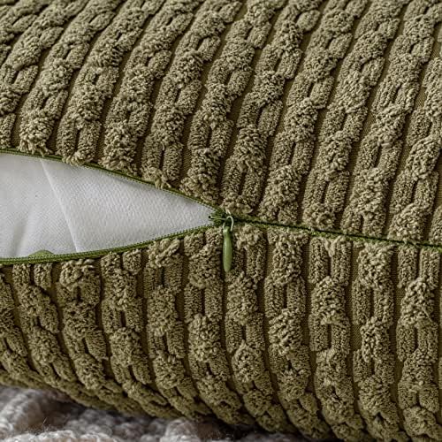 MIULEE Decorative Throw Pillow Covers 20x20 Olive Green Textured Corduroy