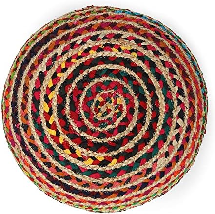 · REDEARTH · Jute Braided Pouf - Circular Boho Foot Stool - Multi, Set of 2