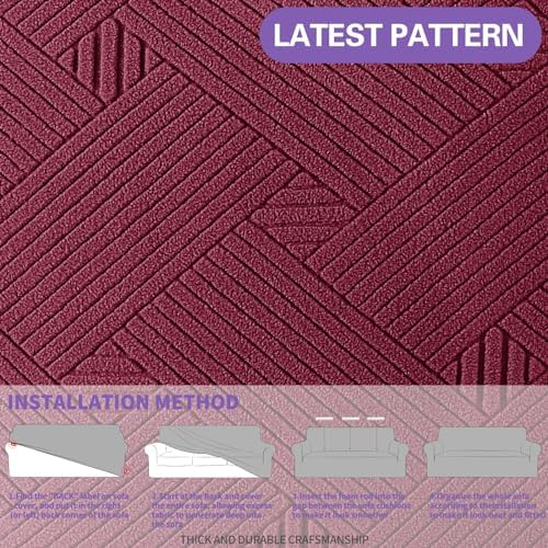 ZNSAYOTX Super Stretch Loveseat Covers (57"-70"), New Striped Love Seat Slipcover, Dogs Pet Friendly Anti-Slip Couch Protector Spandex Durable 2 Seater Fabric Sofa Cover (Wine Red, Loveseat)