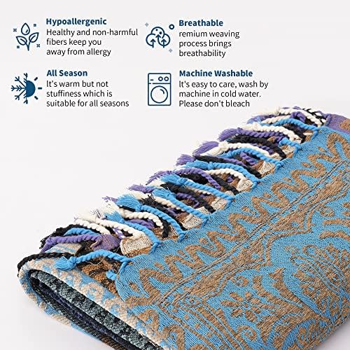 Boho Throw Blanket, Chenille Jacquard Tassels Throw Blankets for Bed Couch Sofa Chair，Bohemian Decor Couch Cover (Purple, Large 86 * 102Inches)