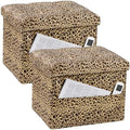 Bsketa Storage Ottoman, 17" Folding Velvet Foot Rest,Leopard Print 2 Pack