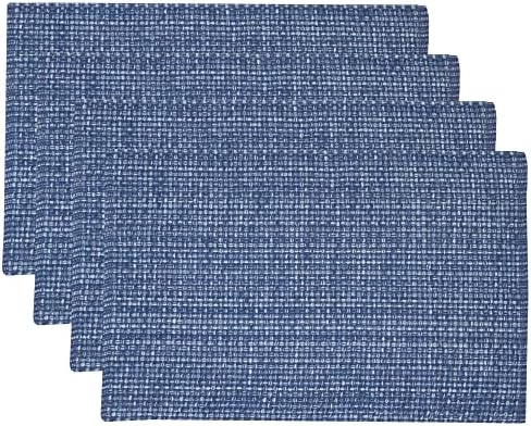 Sweet Home Collection 100% Cotton Placemats for Dining Room Rectangle Two Tone Woven Fabric 13" x 19" Soft Durable Table Mat Set, Set of 4, Dark Blue